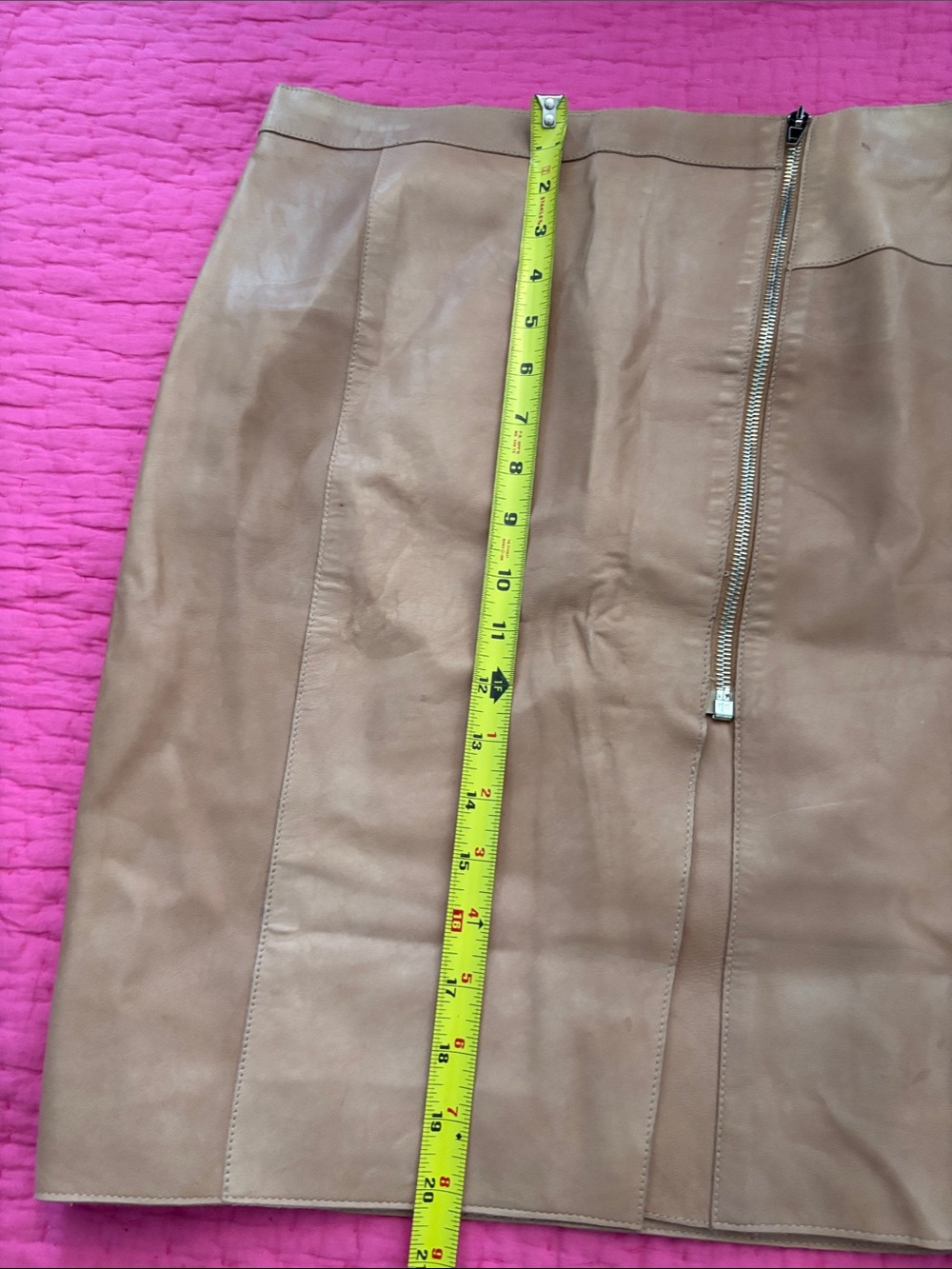 Alexander Wang Tan genuine Leather Pencil Skirt with Asymmetrical Zip, US6 - Picture 9 of 9